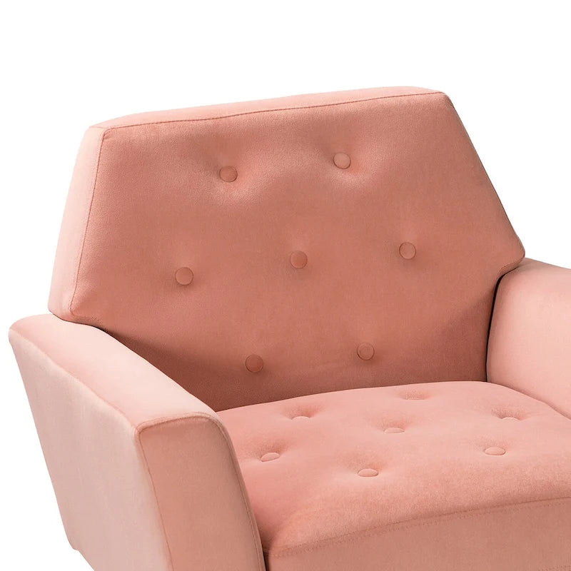 Contemporary Velvet Tufted Armchair with Gold Metal Legs