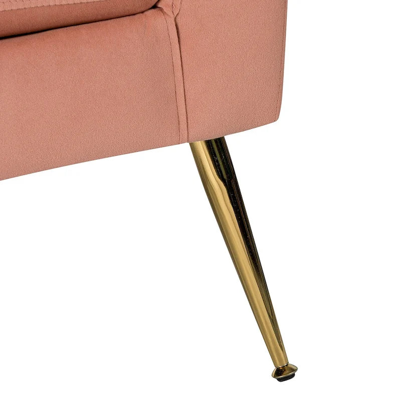 Contemporary Velvet Tufted Armchair with Gold Metal Legs