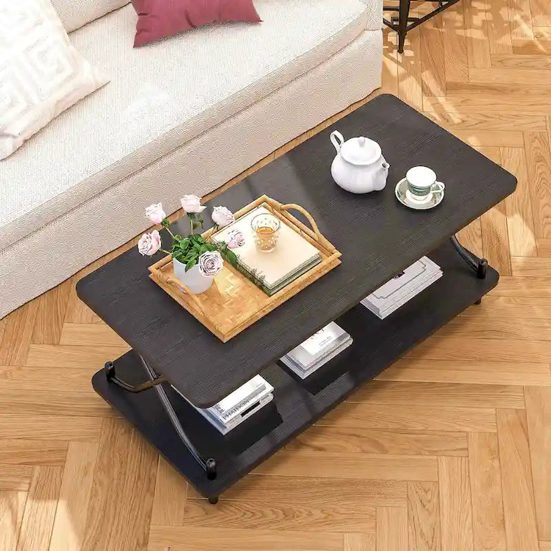 Coffee Table with Storage and Open Shelves for Living Dining Room 39-Inch, Modern Rectangle & Industrial Design
