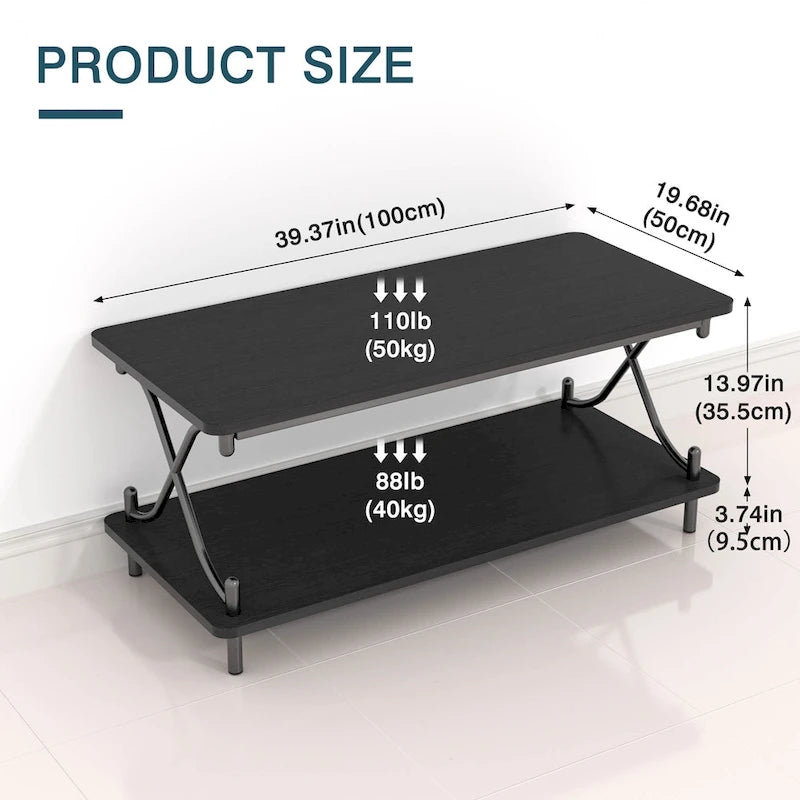 Coffee Table with Storage and Open Shelves for Living Dining Room 39-Inch, Modern Rectangle & Industrial Design