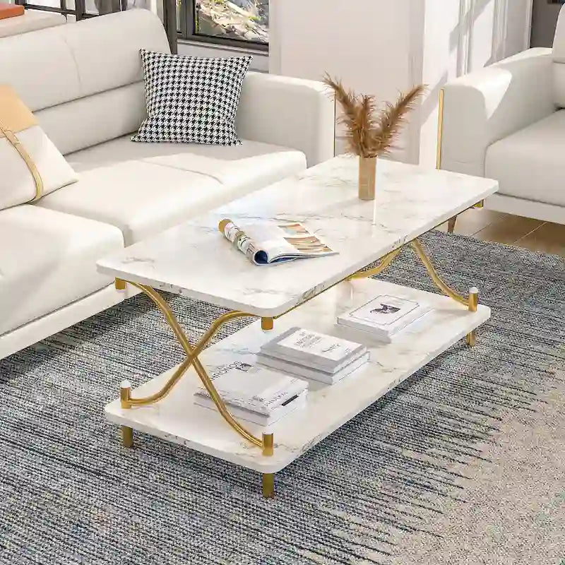 Coffee Table with Storage and Open Shelves for Living Dining Room 39-Inch, Modern Rectangle & Industrial Design
