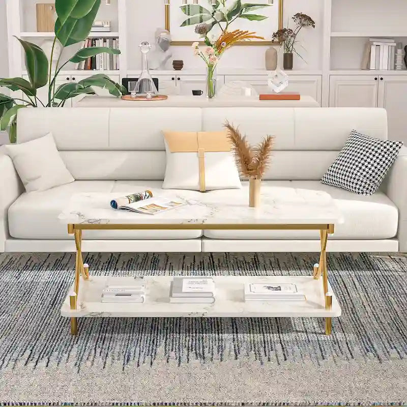 Coffee Table with Storage and Open Shelves for Living Dining Room 39-Inch, Modern Rectangle & Industrial Design