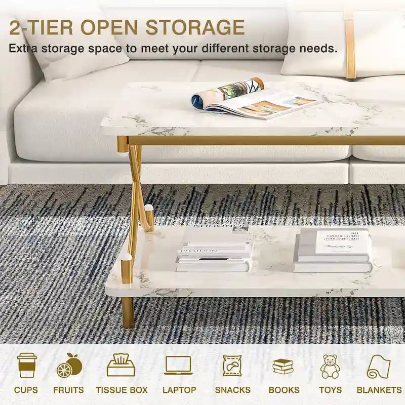 Coffee Table with Storage and Open Shelves for Living Dining Room 39-Inch, Modern Rectangle & Industrial Design