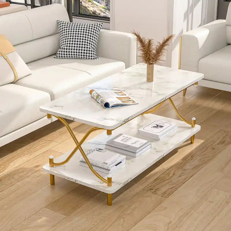 Coffee Table with Storage and Open Shelves for Living Dining Room 39-Inch, Modern Rectangle & Industrial Design