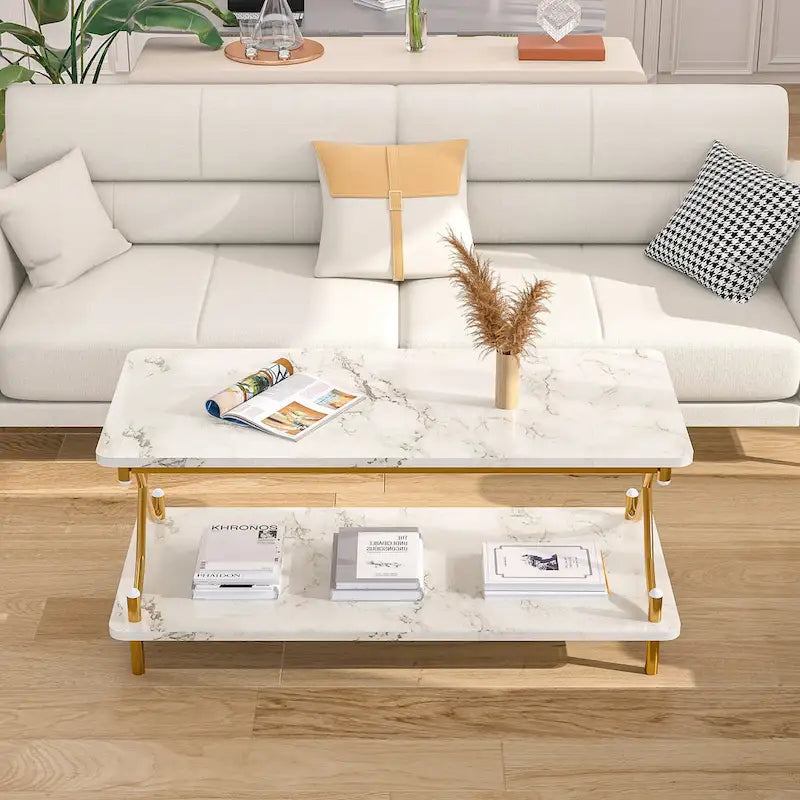 Coffee Table with Storage and Open Shelves for Living Dining Room 39-Inch, Modern Rectangle & Industrial Design