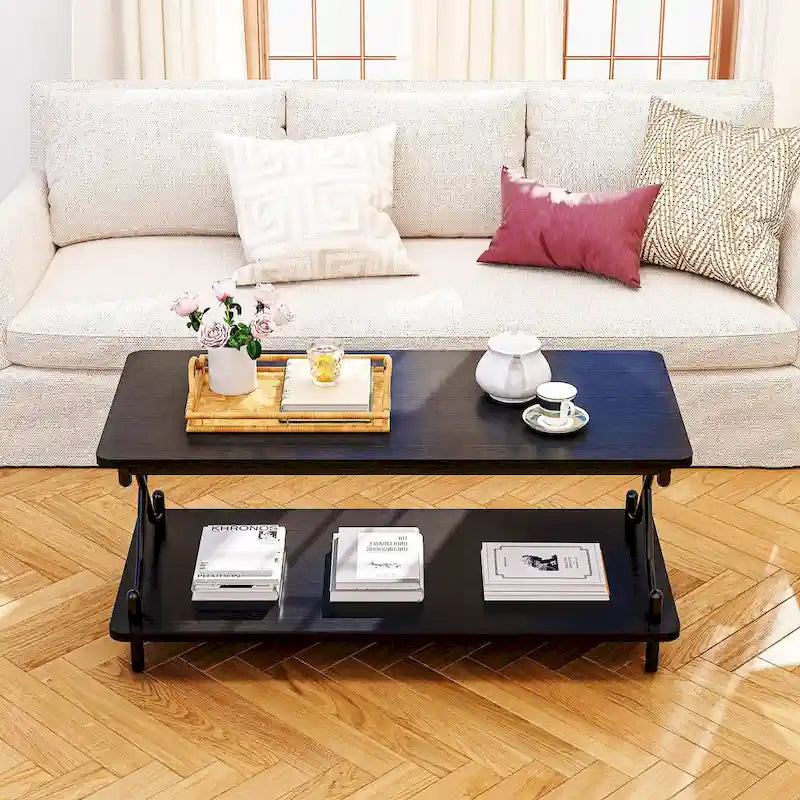 Coffee Table with Storage and Open Shelves for Living Dining Room 39-Inch, Modern Rectangle & Industrial Design