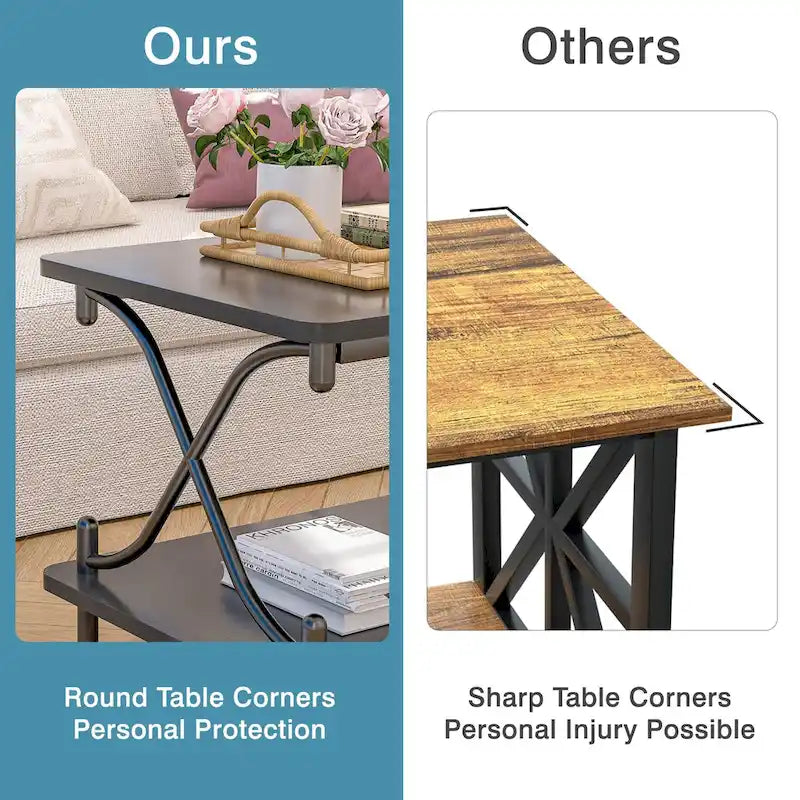 Coffee Table with Storage and Open Shelves for Living Dining Room 39-Inch, Modern Rectangle & Industrial Design