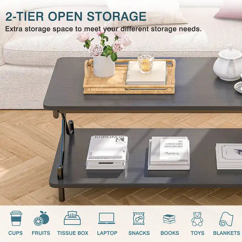 Coffee Table with Storage and Open Shelves for Living Dining Room 39-Inch, Modern Rectangle & Industrial Design