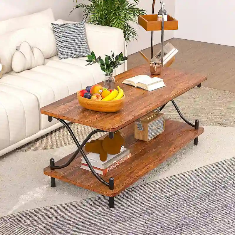 Coffee Table with Storage and Open Shelves for Living Dining Room 39-Inch, Modern Rectangle & Industrial Design
