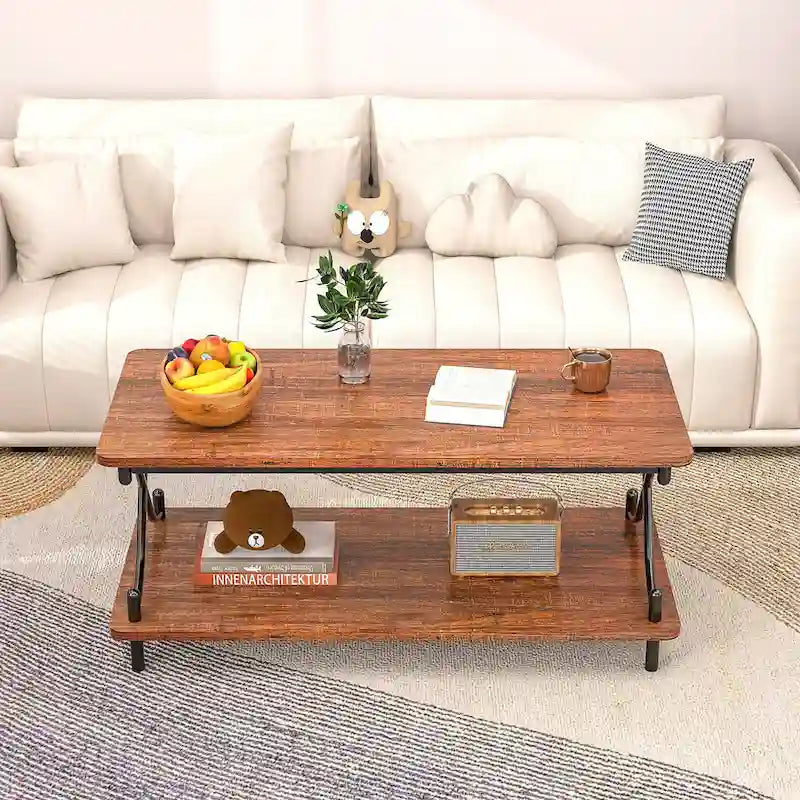 Coffee Table with Storage and Open Shelves for Living Dining Room 39-Inch, Modern Rectangle & Industrial Design