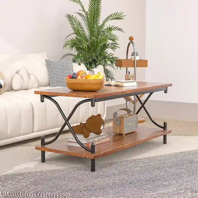 Coffee Table with Storage and Open Shelves for Living Dining Room 39-Inch, Modern Rectangle & Industrial Design