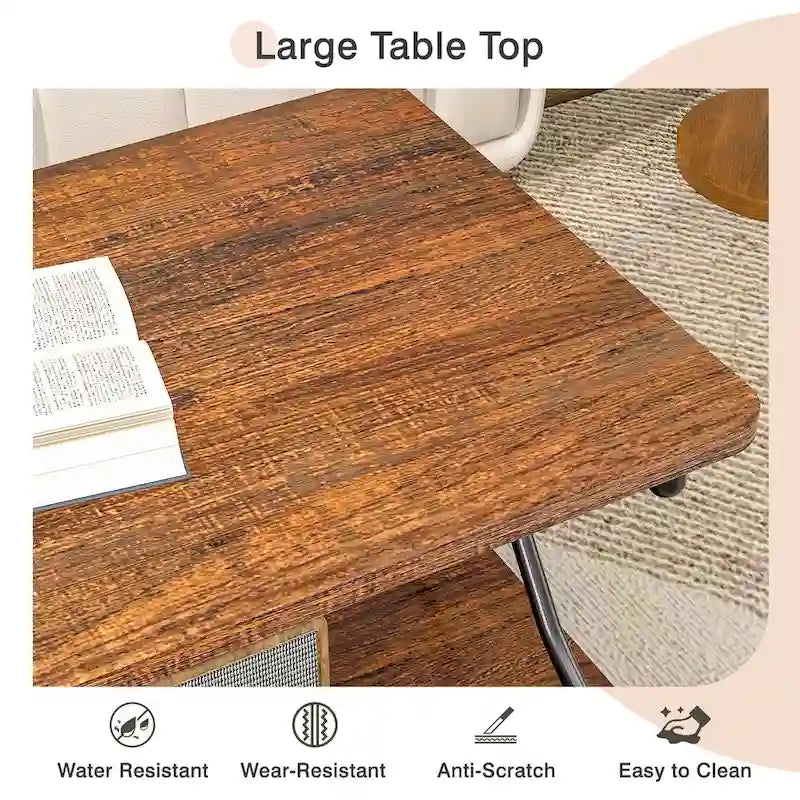 Coffee Table with Storage and Open Shelves for Living Dining Room 39-Inch, Modern Rectangle & Industrial Design