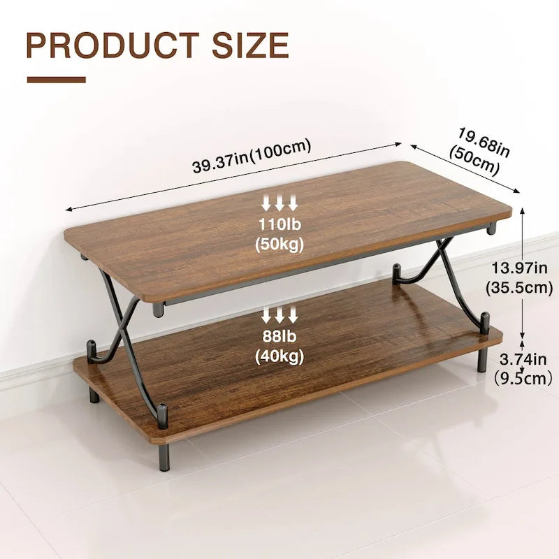 Coffee Table with Storage and Open Shelves for Living Dining Room 39-Inch, Modern Rectangle & Industrial Design