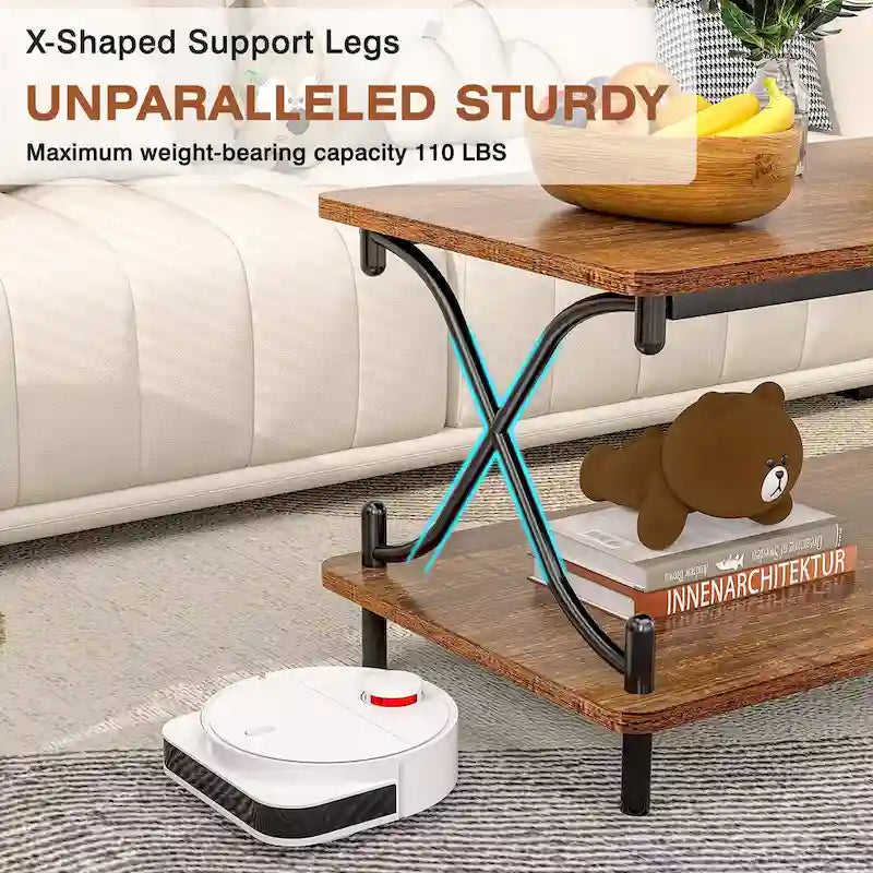 Coffee Table with Storage and Open Shelves for Living Dining Room 39-Inch, Modern Rectangle & Industrial Design