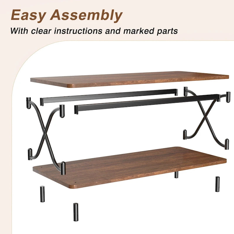 Coffee Table with Storage and Open Shelves for Living Dining Room 39-Inch, Modern Rectangle & Industrial Design