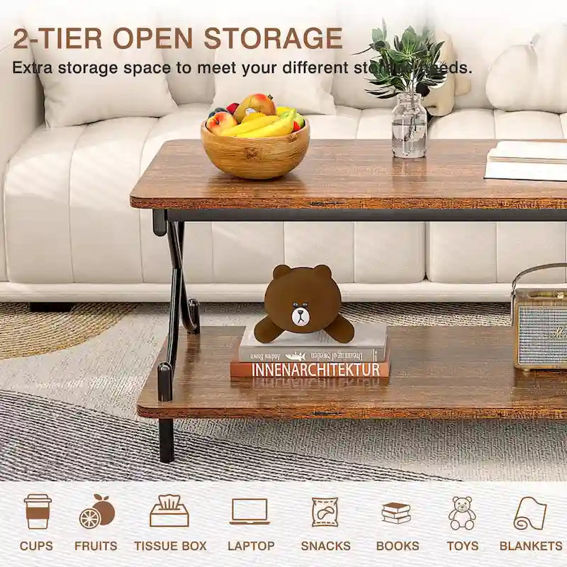 Coffee Table with Storage and Open Shelves for Living Dining Room 39-Inch, Modern Rectangle & Industrial Design
