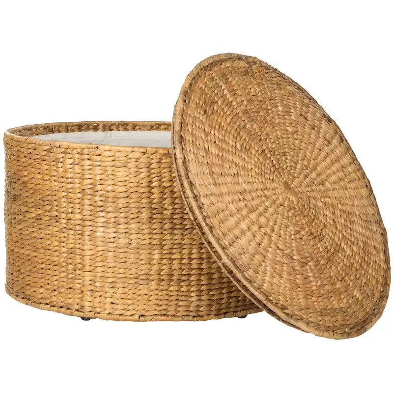 Wicker Storage Coffee Table with Cotton-Lined Interior – 29W x 29D x 17H