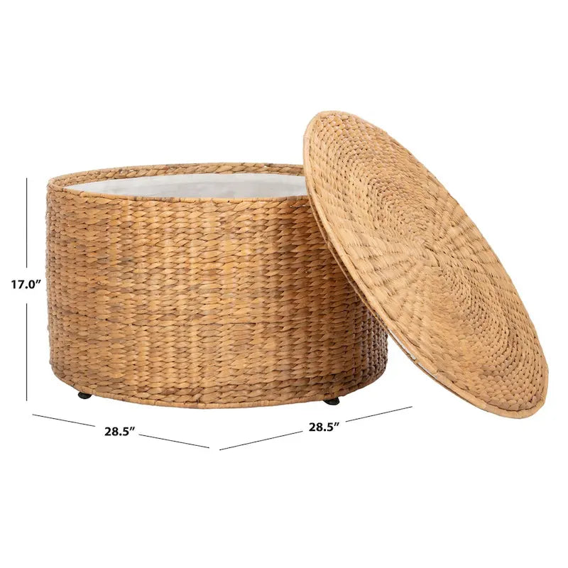 Wicker Storage Coffee Table with Cotton-Lined Interior – 29W x 29D x 17H