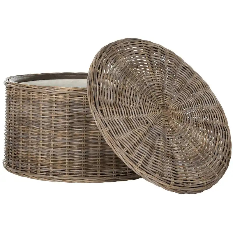 Wicker Storage Coffee Table with Cotton-Lined Interior – 29W x 29D x 17H