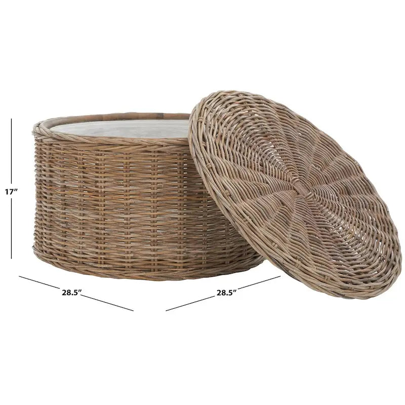 Wicker Storage Coffee Table with Cotton-Lined Interior – 29W x 29D x 17H