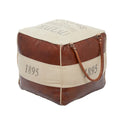 Rustic Square Canvas Pouf with Genuine Leather Handles – Multiple Colors