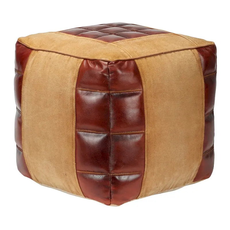 Rustic Square Canvas Pouf with Genuine Leather Handles – Multiple Colors