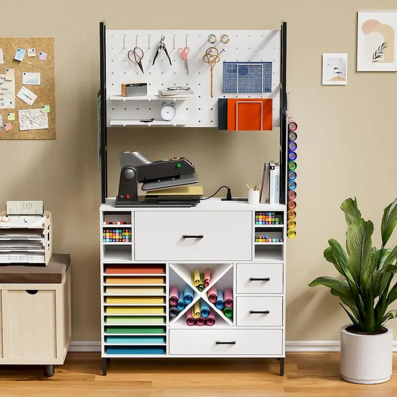 White Craft Organizers and Storage Cabinet Compatible with Cricut Machines