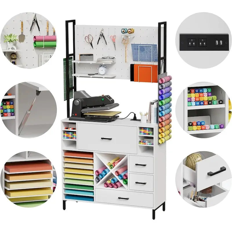 White Craft Organizers and Storage Cabinet Compatible with Cricut Machines