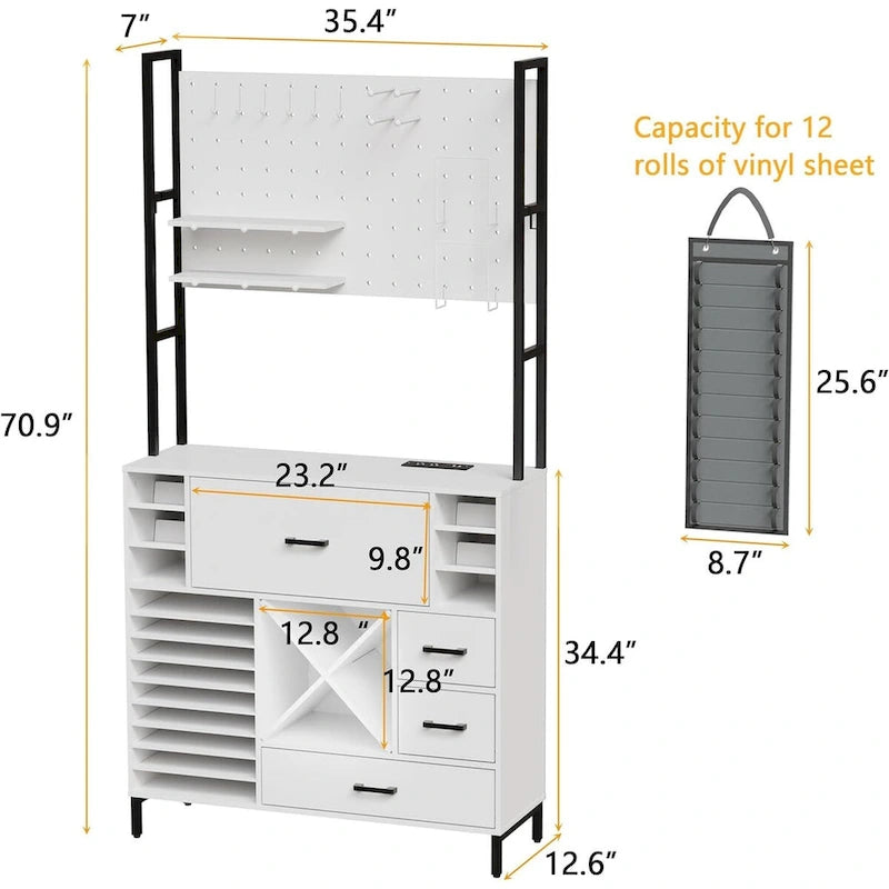White Craft Organizers and Storage Cabinet Compatible with Cricut Machines