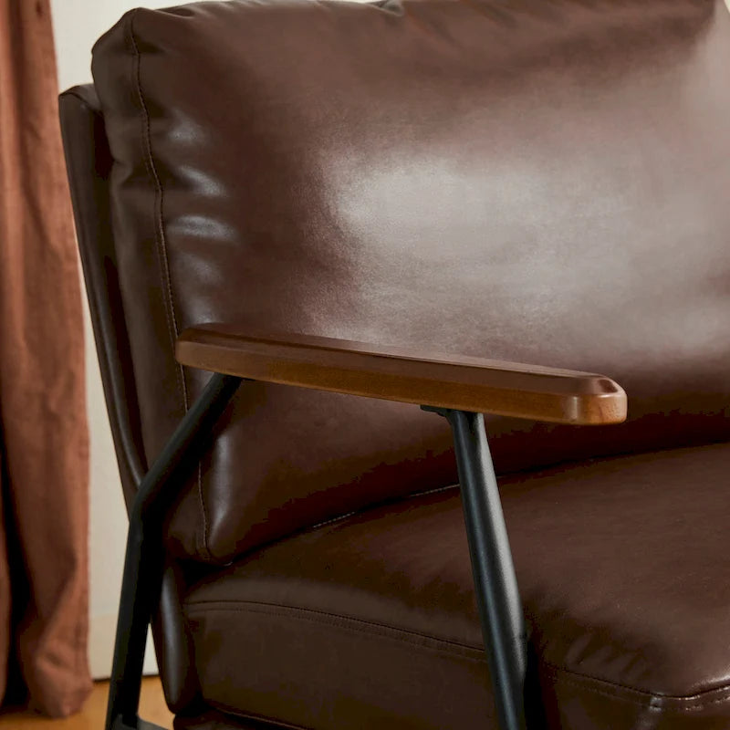 28" Mid-Century Modern Faux Leather Accent Armchair with Wood Armrests