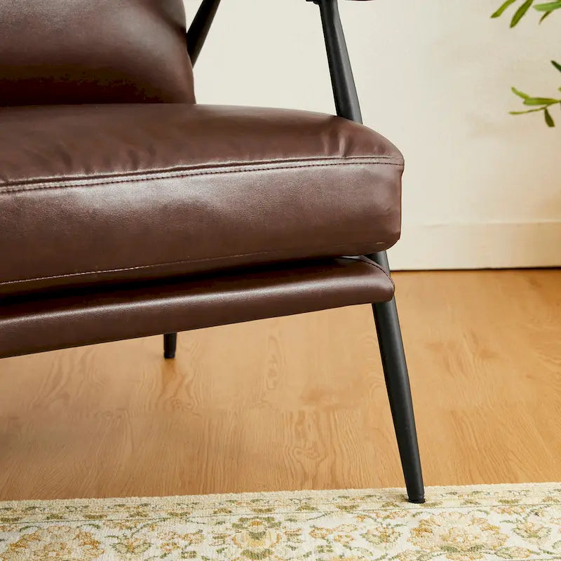 28" Mid-Century Modern Faux Leather Accent Armchair with Wood Armrests