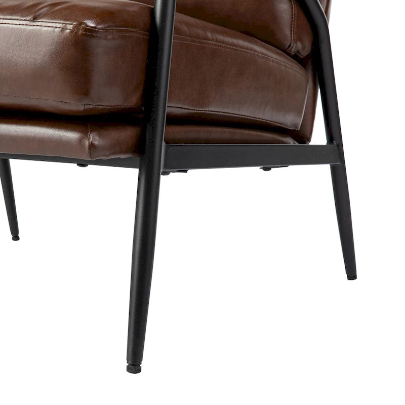 28" Mid-Century Modern Faux Leather Accent Armchair with Wood Armrests