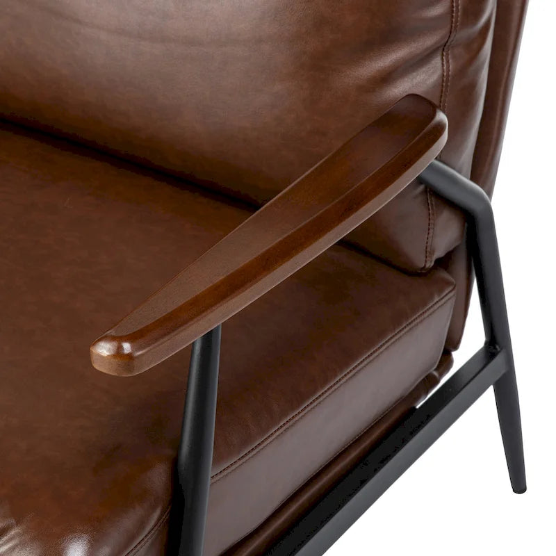 28" Mid-Century Modern Faux Leather Accent Armchair with Wood Armrests
