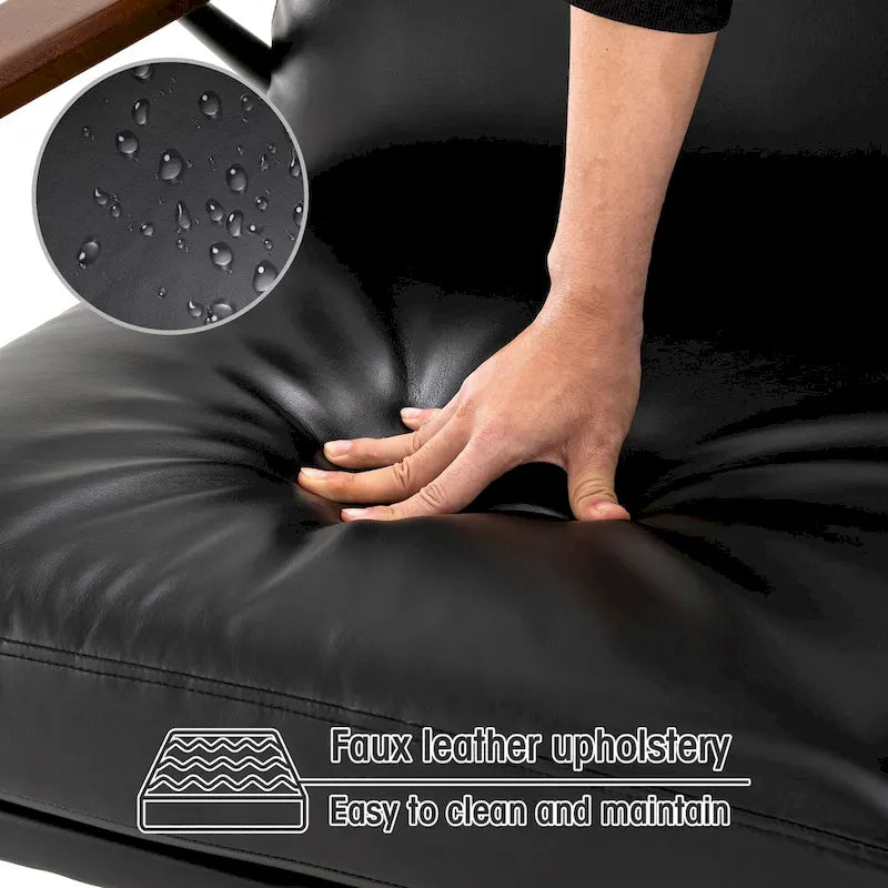 28" Mid-Century Modern Faux Leather Accent Armchair with Wood Armrests