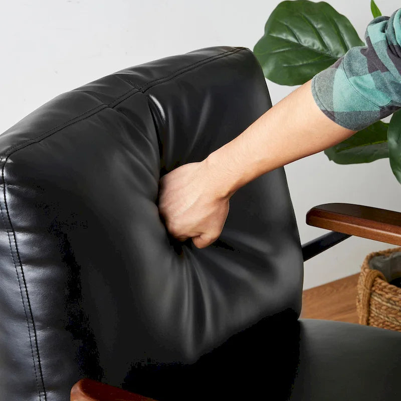 28" Mid-Century Modern Faux Leather Accent Armchair with Wood Armrests
