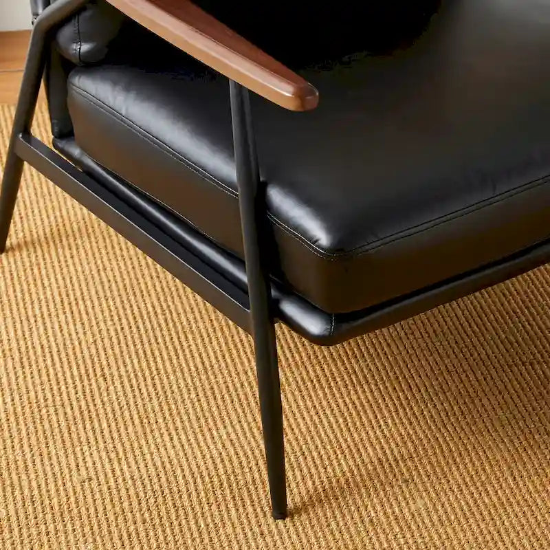 28" Mid-Century Modern Faux Leather Accent Armchair with Wood Armrests