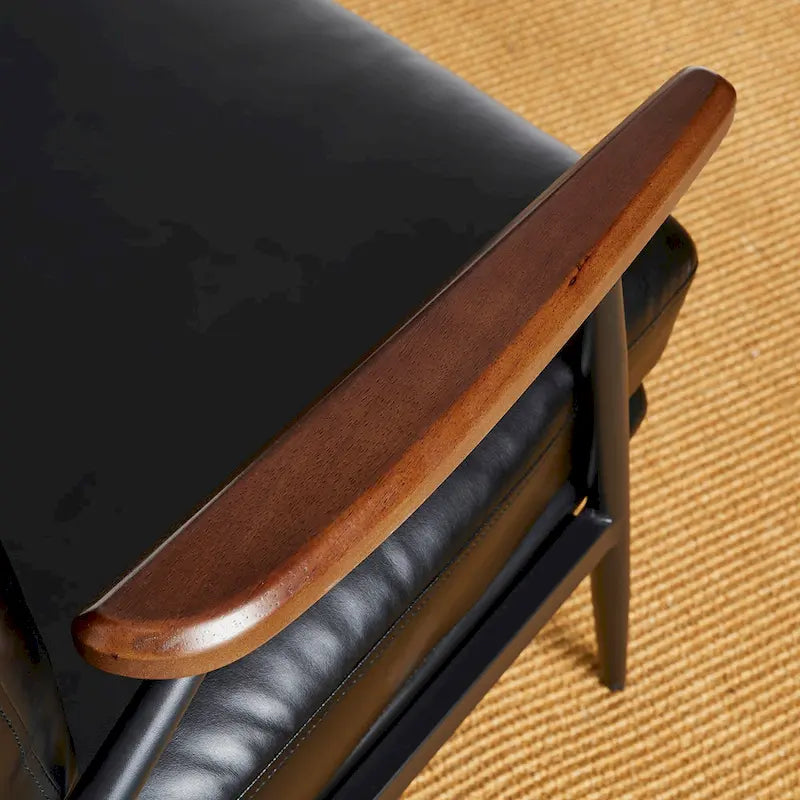 28" Mid-Century Modern Faux Leather Accent Armchair with Wood Armrests