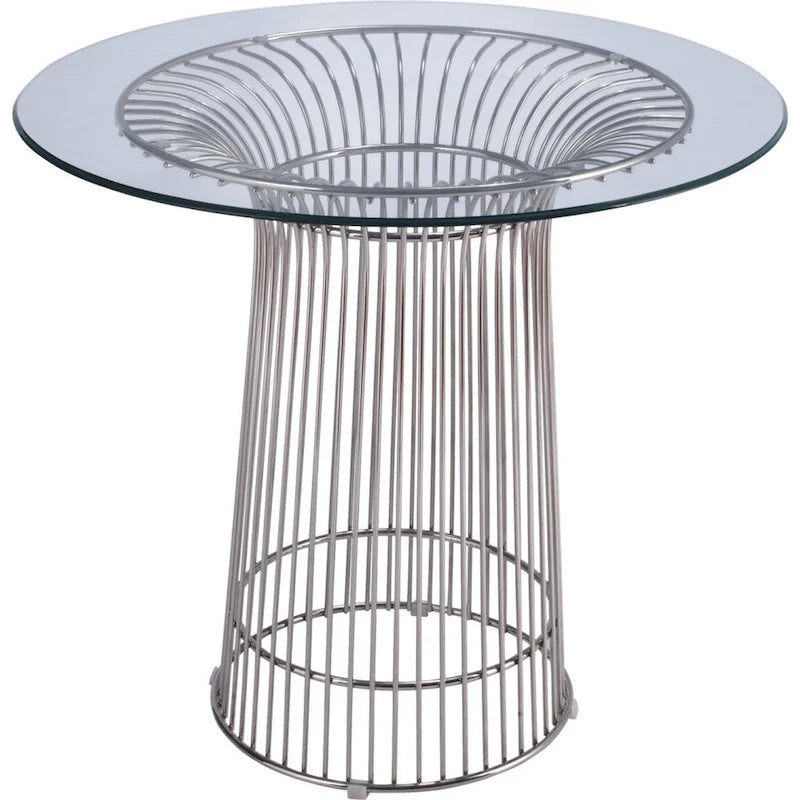 40 Inch Dining Table, Round Tempered Glass Top, Open Padestal Base