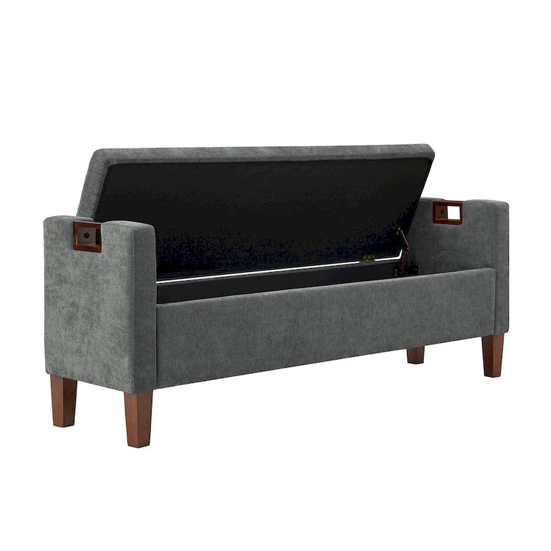Upholstered Storage Bench with Hidden Compartment & Solid Wood Legs