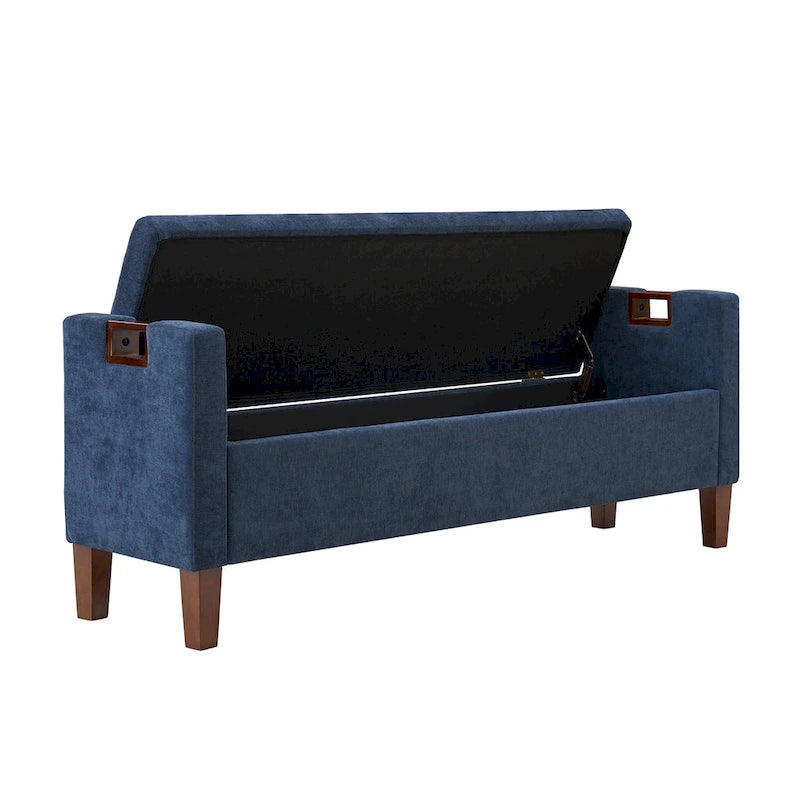Upholstered Storage Bench with Hidden Compartment & Solid Wood Legs