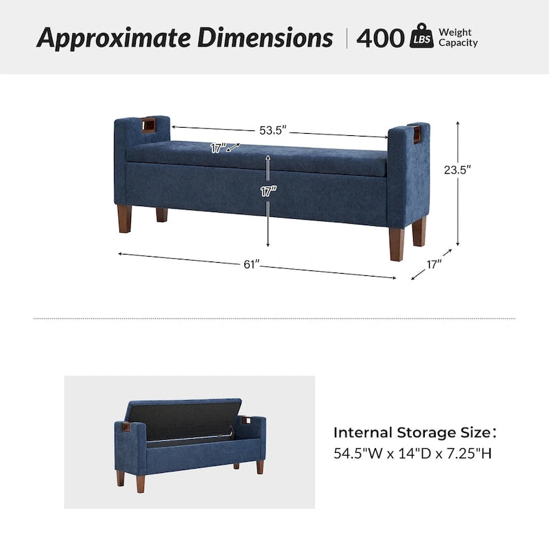 Upholstered Storage Bench with Hidden Compartment & Solid Wood Legs