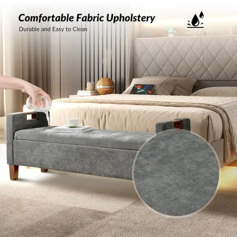 Upholstered Storage Bench with Hidden Compartment & Solid Wood Legs