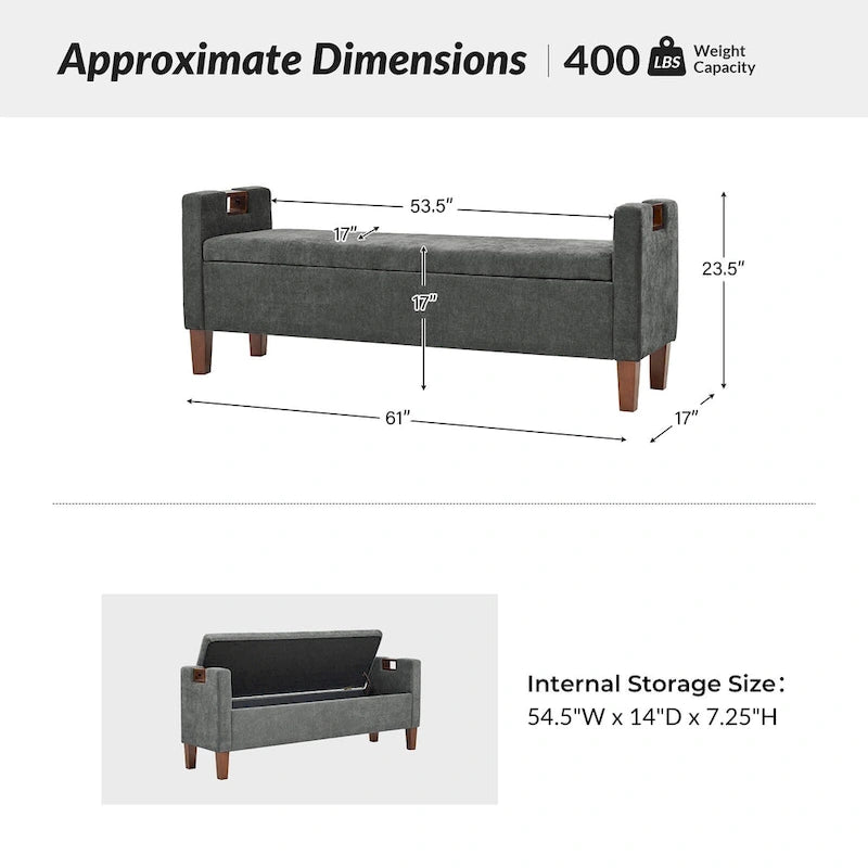 Upholstered Storage Bench with Hidden Compartment & Solid Wood Legs