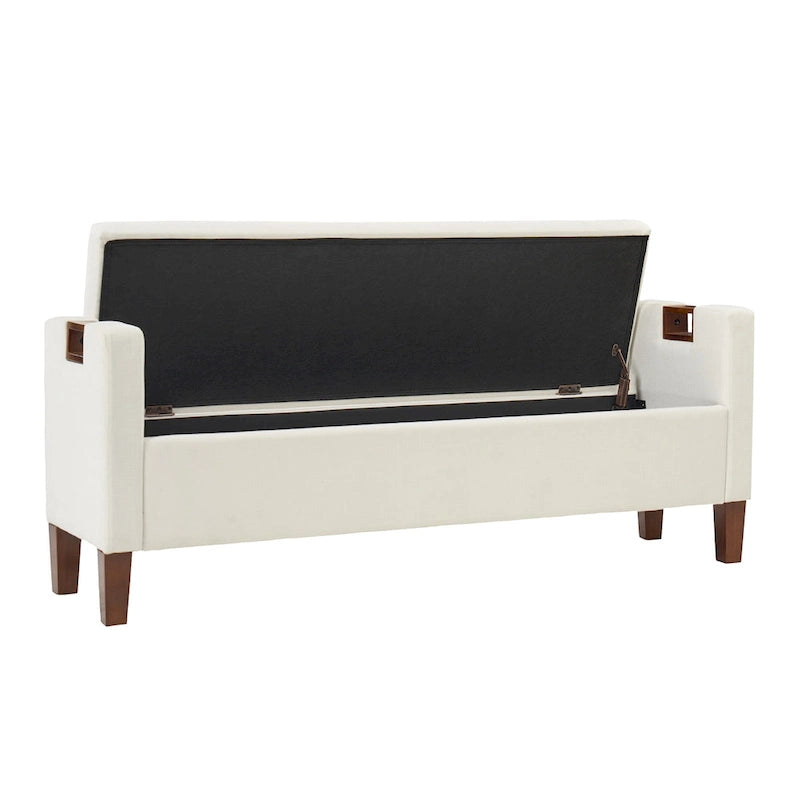 Upholstered Storage Bench with Hidden Compartment & Solid Wood Legs