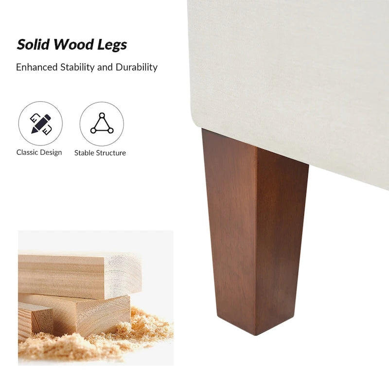 Upholstered Storage Bench with Hidden Compartment & Solid Wood Legs