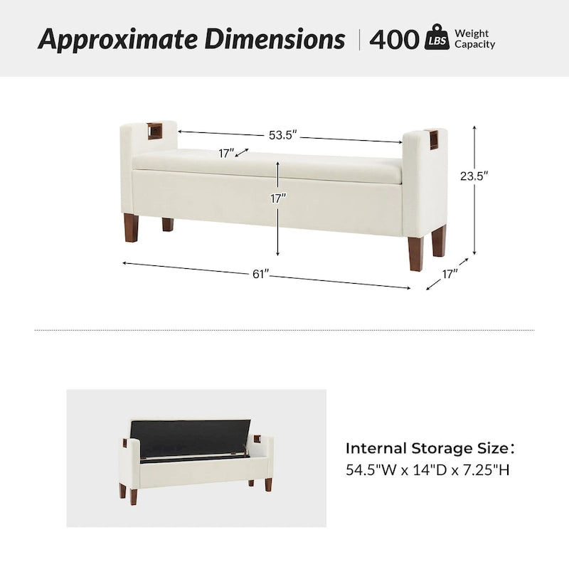 Upholstered Storage Bench with Hidden Compartment & Solid Wood Legs
