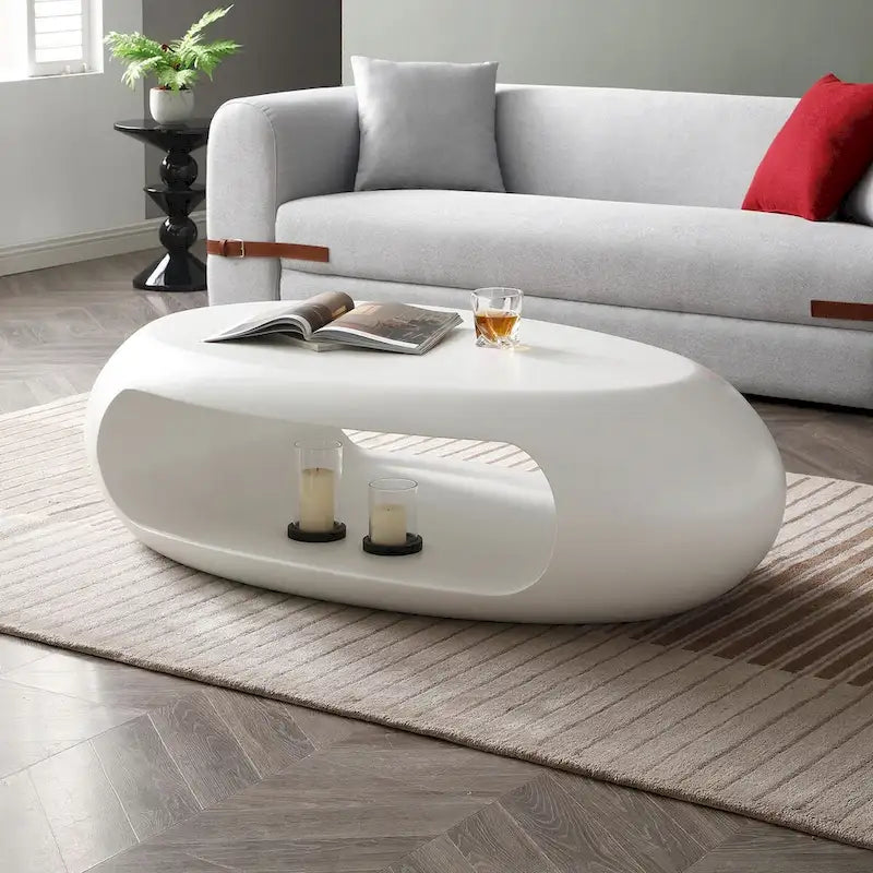 Fiberglass 48.42 Modern Oval Coffee Table for Living Room